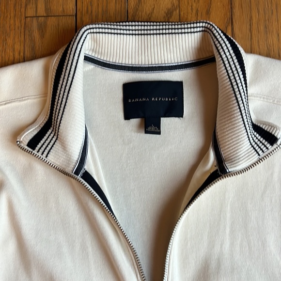 Banana Republic - Full Zip Cream Sweater Jacket - Snap Pockets Men Sz L Cotton - Picture 4 of 11